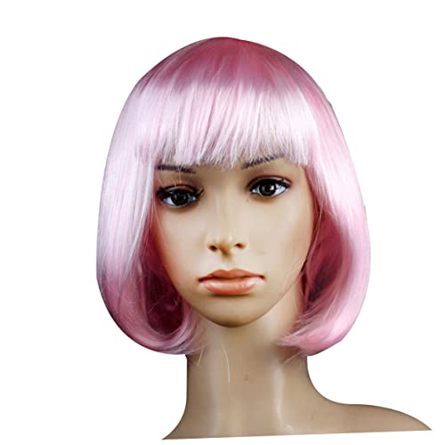 Beavorty Perruque Bob Rose Courte avec Frange pour Femme Bal Costumé Fête et Soirée