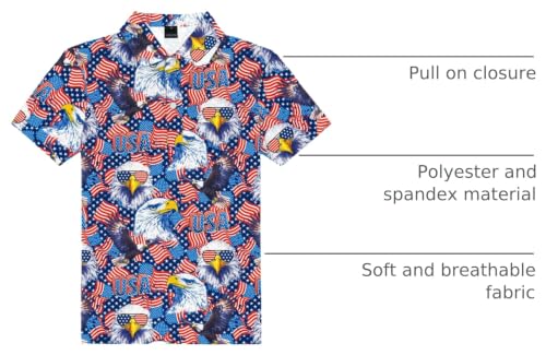 Image of AOBUTE Kids 4th of July Polo American Flag Short Sleeve Button Down Shirts Tops 3-14 Years