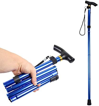 Aiky Folding Cane - Foldable Walking Cane for Men, Women - Fold-up, Collapsible, Lightweight, Adjustable, Portable Hand Walking Stick - Balancing Mobility Aid - Sleek, Comfortable T Handles (Blue)
