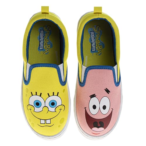 Spongebob Canva LowTops Shoe Slipon Sneakers - Spongebob Squarepants Low Top Sneaker Shoes for Kids Boys Girls - Yellow Blue (Size 4 Big Kid)