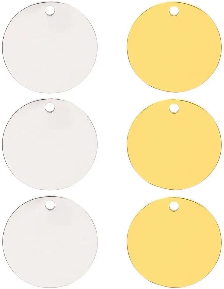 100 PCS Engravable Stainless Steel Pet Tags Blank Pet Tag Nameplate DIY Cat and Dog Tags Custom Engraved Cat and Dog Tag Pendant Pet ID Tag Nameplate,Gold and Silver,10 MM
