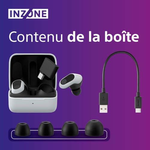Sony INZONE Buds - Ecouteurs Gaming, 360 Spatial Sound, réduction de Bruit Active, 24 Heures d'autonomie, dongle à Faible Latence, compatibles PC et PS5, Bluetooth Standard Non Compatible - Blanc