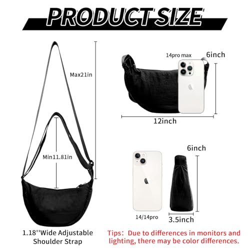 Image of Nylon Crescent Crossbody Bag for Women Purses Trendy Men,Small Travel Sling Bag Hobo