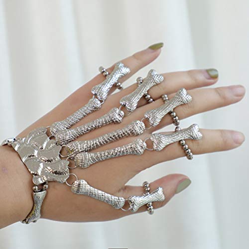 Pulseira de dedo de caveira de Halloween com anel de esqueleto e pulseira gótica para mulheres e men