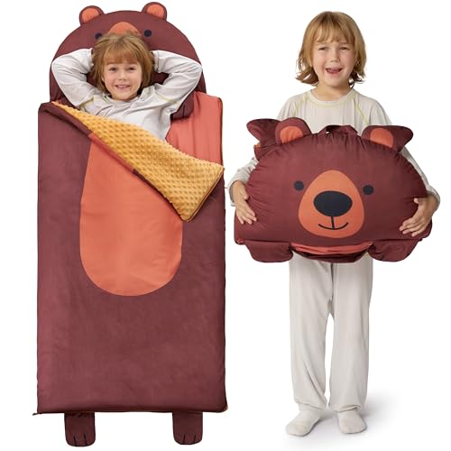 Image of JOIEDOMI Kids Sleeping Bag 4 5 6 Year Old Girl Gifts Toddler Nap Mat with Pillow & Blanket 60 inch x 27 inch for Kids Ages 3+ Soft Plush Sleeping Mat for Preschool and Boys Girls