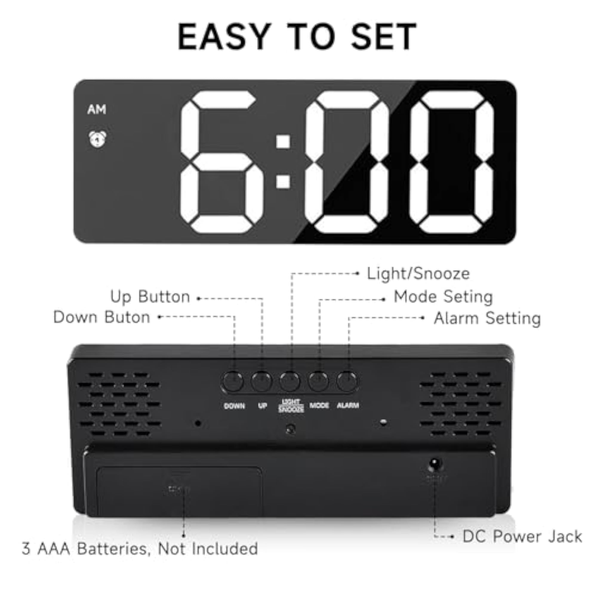 LED Travel Alarm Clock with Adjustable Brightness