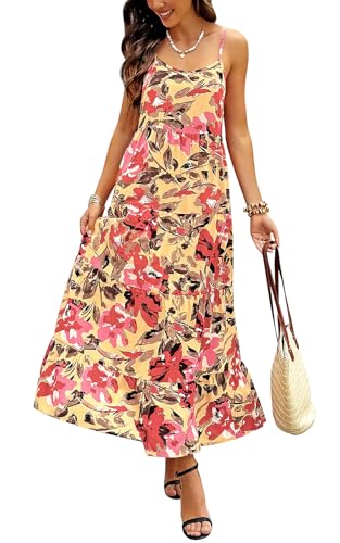 Image of PRETTYGARDEN Women Summer Dresses 2026 Spaghetti Strap Scoop Neck Floral Maxi Dress Flowy Boho Long Sundress with Pockets