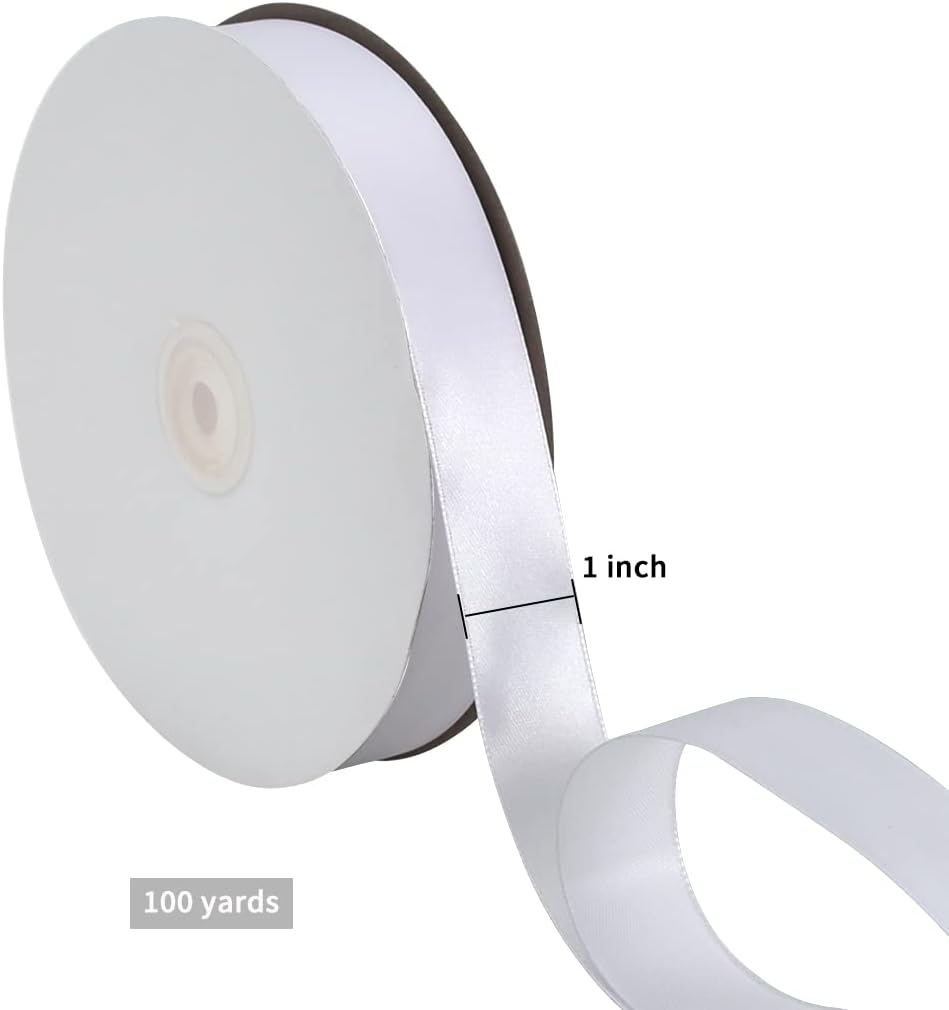 TONIFUL 25mm X 91m White Satin Ribbon Wide Solid Fabric Ribbons Roll for Valentine's Day Gift Wrapping Invitation Cards Floral Bouquets Hair Crafts Wedding Party Decoration(1 Inch x 100yds,White) - Image 3