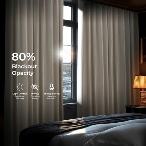 Image of HPD Half Price Drapes Faux Silk Blackout Curtains 108 Inches Long for Bedroom & Living Room Vintage Textured Blackout Curtain (1 Panel), 50W x 108L, Off-white
