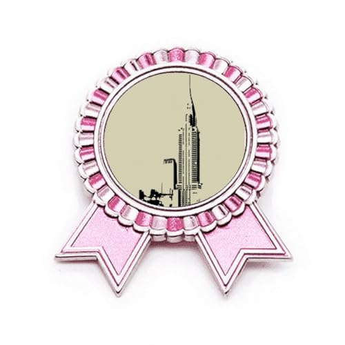 Broche New York USA Building Art Déco Fashion Badge Broche Rose Winner Award Medal, M, Métal