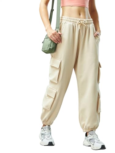 Image of Bewakoof Women's Fleece Super Loose Fit Joggers|Bewakoof Heavy Duty 1.0 | Track pants for woman | Lower for women | Multipurpose | Activewear | Utility Pockets | Lightweight & Flexible Elastic Waist | Casual Joggers | Loose Fit