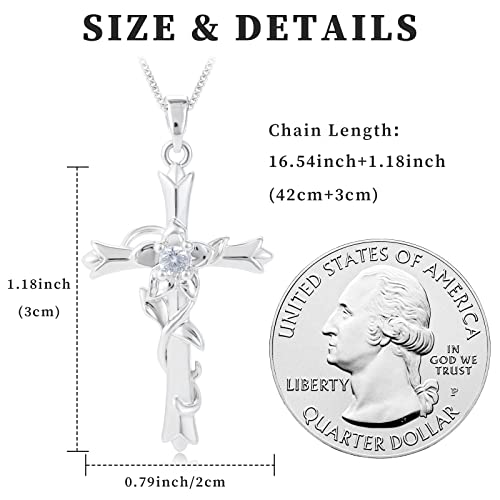 ACECHA Cross Necklace for Women | Silver Faith Birthstone Cross Pendant with Birth Flower Jewelry Gifts for Teen Wife Women for Birthday Anniversary4