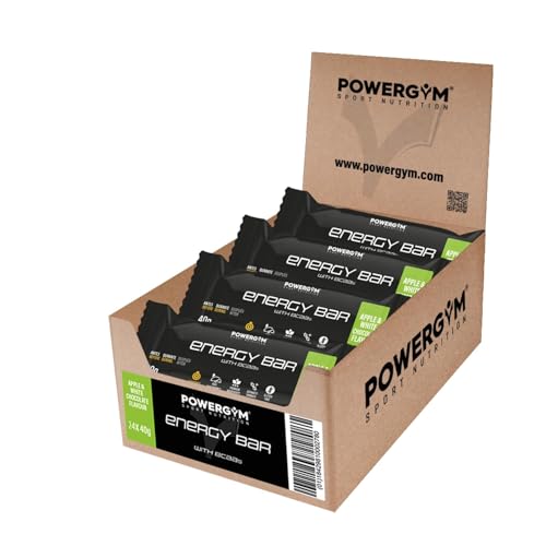 POWERGYM - Energy Bar - 24 unidades 40 g - Barritas Energéticas con Aminoácidos Ramificados - Sabor a Manzana y Chocolate Blanco