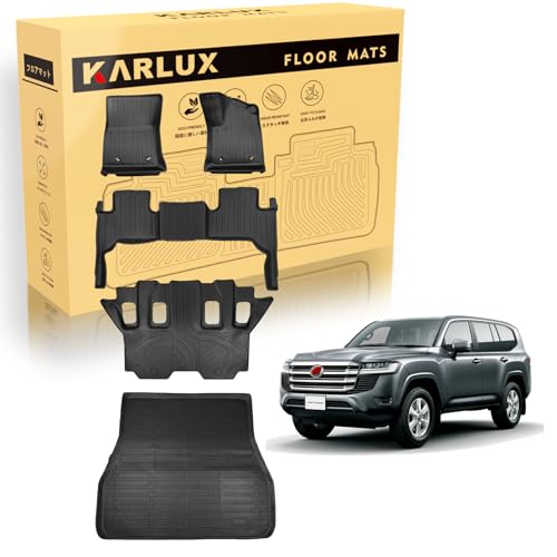 KARLUX トヨタ トヨタ ランドクルーザー 300系専用 フロアマット&ラゲッジマット, 5枚セット,7人乗り専用,、高級TPE素材、防水・防滑・防汚、柔らかく豪華、上品、取り付け簡単、耐久性、TOYOTA LC300系 2021年8月-現行 3dフロ