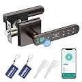 BIWIBON Fingerprint Door Lock, 5 in 1 Finger Print Door Knob with Smart APP/Fingerprint/IC Cards/Password/Backup Keys, Smart Door Knob with Keypad for Bedroom, Office, Apartment, Starry Grey