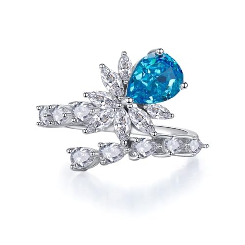 Bagues en argent Sterling S925 diamant bleu de mer femmes 7x10
