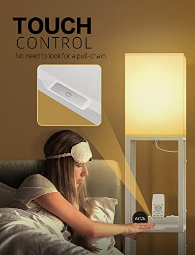Maxsure Floor Lamp With Shelves - Touch Control Led Floor Lamps For Living Room, Modern Standing Lamp With 2 Usb Ports & 1 Power Outlet, 3-Tiered Shelf Corner Lamp, Wood Decor Light For Bedroom, White #TOP1