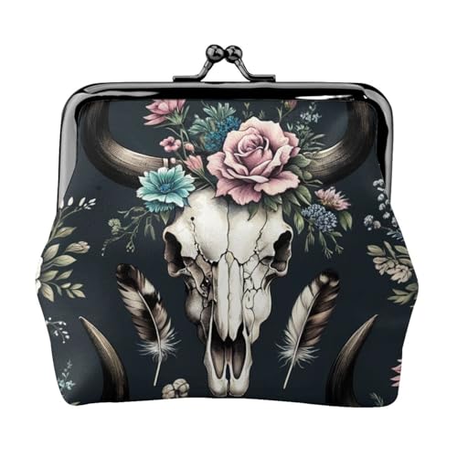 Pu Leather Buckle Coin Purse Bull-Skulls-Indian Girls Kiss-Lock Change Purse Wallets