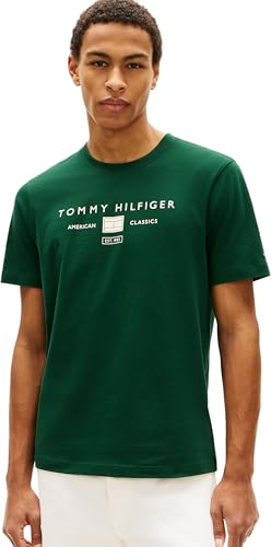 Tommy Hilfiger Brand Love Mono Stack tee Mw0mw42365 Camiseta S/S, Green (Nocturnal Green), S para Hombre