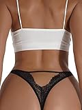 SweatyRocks Women's Lingerie Floral Lace Sheer Mesh Cut Out Thong Panties Underwear Solid Black L
