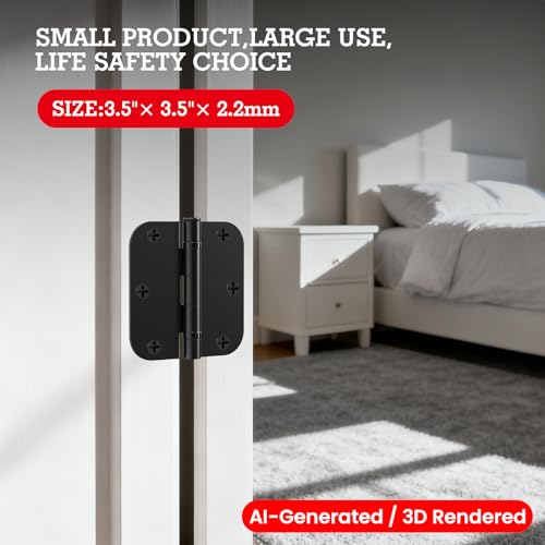 Image of 48 Pack Ball Bearing Door Hinges Matte Black 3.5 Inch 5 /8 inchRadius Round Anti Squeak Interior 3-1 /2 inchFlat Iron Bifold Standard Office Bedroom Indoor for Doors 3 inch Hardware Control Home Decor Essentials