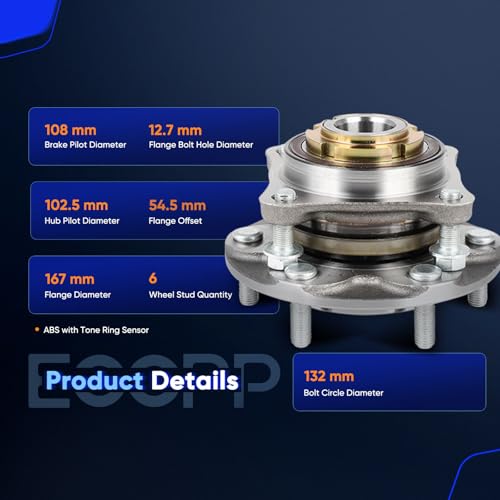 Image of ECCPP 950-004 Wheel Bearing Hub Assembly for Toyota FJ Cruiser 2007-2014 | for Toyota for 4Runner 2003-2024 6 lugs w /ABS Sensor Pre-Greased Sealed