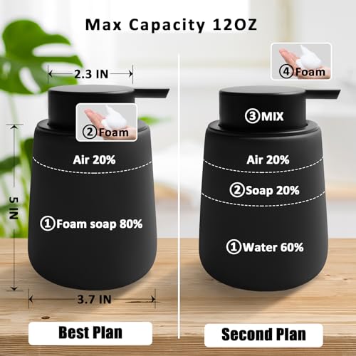 Image of Soap Foaming Dispenser Ceramic with Easy-to-Press Pump Hand Foam Dispenser for Shampoo Bathroom Kitchen 12 oz 2pcs