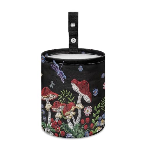 Image of Dragonfly Mushroom Car Garbage Can Mini Car Trash Bin Truck Organizer Auto Storage Bag Waterproof Portable Accessories Road Trip for Kids