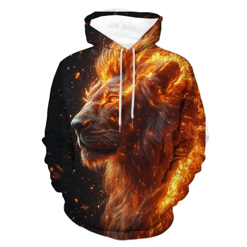 ZOCAVIA Mens Cool Animal Hoodies Fall 3D Graphic Hooded Sweatshirts Western Retro Long Sleeve Pullover Tops with Front Pocket