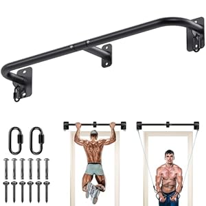 SELEWARE Heavy Duty Wall Mount Pull Up Bar, 450LB Capacity Joist Mount Chin Up Bar for Doorway, Sturdy Steel Construction, w/Resistance Band Hooks, Fits 32″ Wall Studs for Home Gym Strength Training