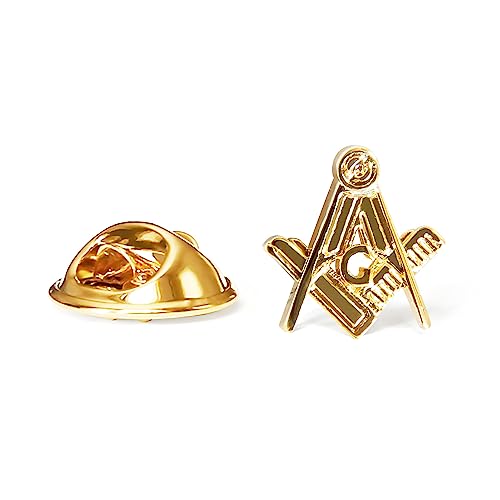 The Masonic Collection - Insignia masónica cuadrada y brújula con G, 100% pulida, un regalo masónico perfecto para hombres masones, disponible en oro y plata, 10mm x 9mm, Metal