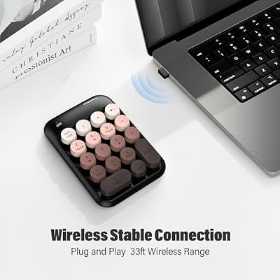 MOFII Cute Colorful Wireless Number Pad - 18 Keys, Portable 2.4 GHz with Stable Wireless Connectivity, 10-Key Financial Accounting Extension (Coffee Colorful)