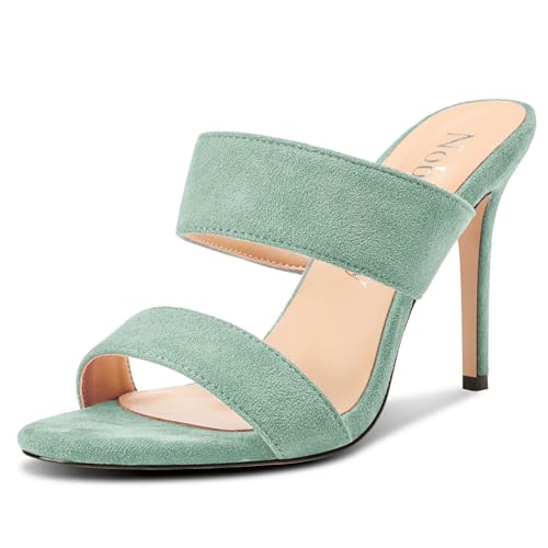 Image of NobleOnly Womens Round Open Toe Heeled Sandals Two Strap Stiletto High Heel Sandals Backless Dress Slip-on Mules Sandals 3.9 Inches Heels