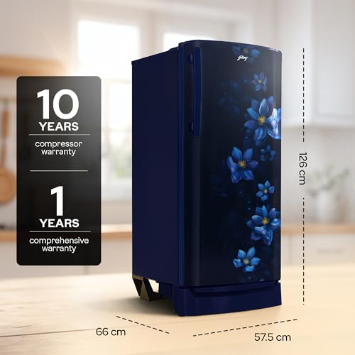 Image of Godrej 183 L 2 Star| Farm Fresh Crisper Technology| Turbo Cooling Technology | Toughened Glass Shelved | Jumbo Vegetable Tray | Direct Cool Single Door Refrigerator (RD R190BN THF BR BL, Berry Blue)