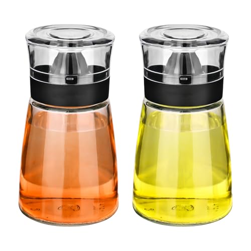 MJFENDAI Lot de 2 distributeurs d'huile et de vinaigre anti-fuite en verre avec bec verseur, 160 ml, bouteilles d'huile de vinaigre pour l'extérieur, le camping, la cuisine de pique-nique