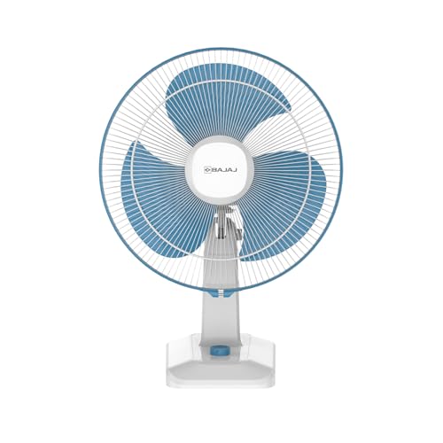 Image of Bajaj Shield Series Robusto High Speed 400MM Table Fan For Home | Durastorm Technology | Surge Protection | 100% Copper Motor | High Air Delivery | 3 Years Warranty 【Blue & White】