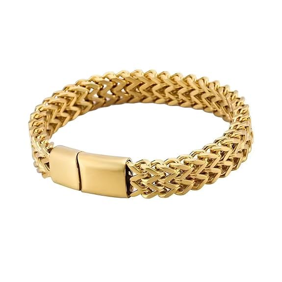 Titanium Steel Magnetic Clasp Bracelet Punk Jewelry Mens Stainless Steel Braided Double-Layer Cuban Chain Gold Bracelet (B0D942F1PQ) Amazon Price History, Amazon Price Tracker