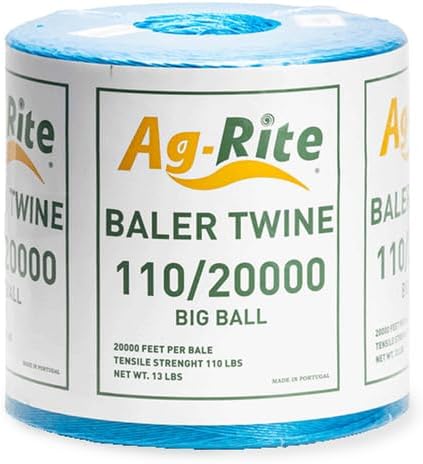 Baling Twine, Poly Propylene 110 Pound Knot Strength and 20,000 Foot Length, Single Spool, Crop Baling, Commercial Bundling 4 Pack(Blue)