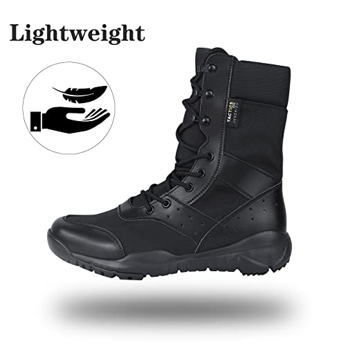 Ludey B-FBA521-BLACK-44 Tactical Boots For Men Lightweight Military Boots Durable Army Combat Boots Comfortable Work Boots Waterproof Security Boots Black 9.5Us thumb #1