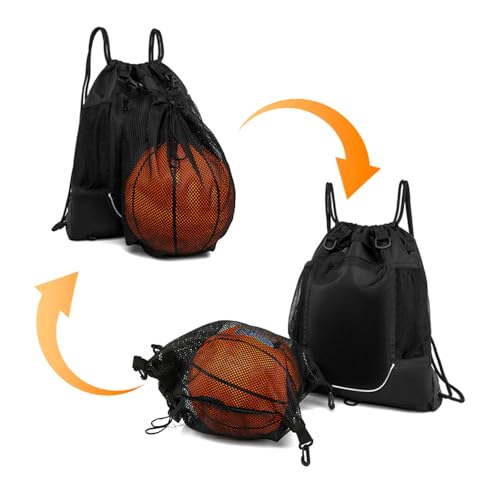 POFET Drawstring Basketball Backpack for Boys Girls Foldable Football Volleyball Bag Sports Sack with Detachable Ball Mesh Bag for Gym Baseball And Yoga - Image 2