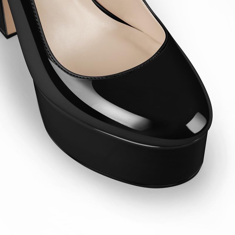 Mary Jane Platform Buckle High Heels, Ankle Strap Round Toe Closed Toe Pumps4