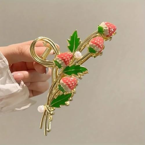 Image of Strawberry Hair Clutcher For Women | Stylish Hair Claw For Girls | Trendy Alloy Metal Clips | Premium & Fashionable Girls Hair Accessories | Suitable In Various Occasions | Pack 1