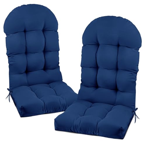 Eoieov Outdoor Adirondack Chair Cushions Set of 2 Navy Blue Waterproof Rocking Chair Seat Cushion Replacement with Ties Thicken Non Slip High Back Outdoor Patio Chair Pads 47.24 * 19.69 * 4