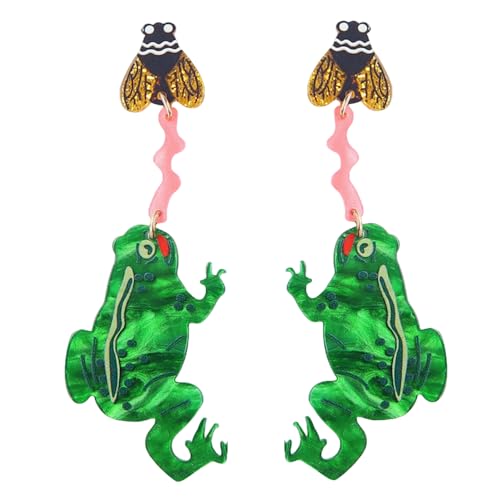 Creative Acrylic Frog Dangle Earrings for Women Lightweight Cute Summer Green Animal Eatting Insect Statement Drop Dangling Earrings Exaggerated Fun Halloween Theme Party Jewelry (Moth)