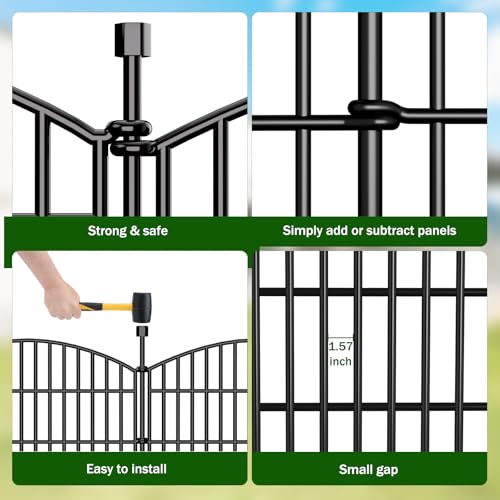 Image of No Dig Decorative Garden Fence 5 Panels with Gate, 48 in (H) x 13 ft (L), Dog Fence Outdoor for Yard,Rustproof Metal Animal Barrier Ground Stakes Fencing for Garden, Patio, Flower Bed