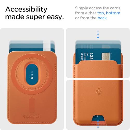 Image of Spigen for MagSafe Wallet, Holds 3 Cards, MagFit Compatible with iPhone 17 /16 /15 /14 /13 /12 Models, Pixel 10 Series, MagSafe-Cases, Pixelsnap and More, Card Holder - PU Metalic Orange (3-Cards)