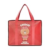 Line Friends CHOCO Character Reusable Shoulder Tote Bag for Travel, Grocery Shopping, Picnic, Large