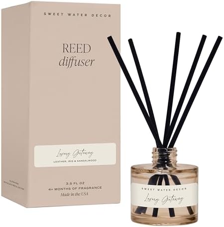 Sweet Water Decor Luxury Getaway Reed Diffuser – Hotel Scent Diffuser with Long-Lasting Premium Fragrance of Leather, Iris, Sandalwood for 4 Months – Ideal for Home Decor - Thumbnail 3