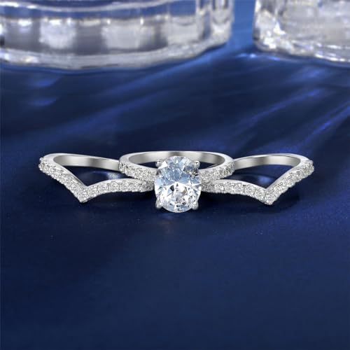 MDFUN 18K Gold Plated Promise Eternity Rings for Women, 7 * 9mm Oval Cubic Zirconia Three-in-One Ring Wedding Band Engagement2