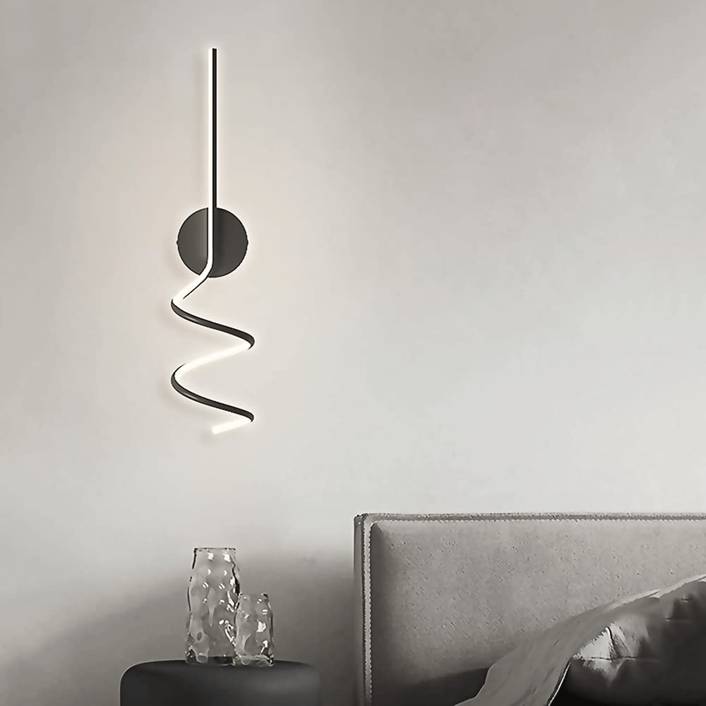 Długa lampa ścienna z czarnego metalu, kreatywna spiralna lampa ścienna z akrylowym kloszem w paski, nowoczesne lampy ścienne LED, proste dekoracyjne oświetlenie po stronie sofy, nastrojowe światło